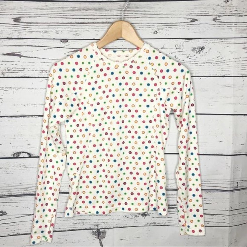 Lands End Kids Multi Colored Polka Dot Long Sleeve Crew Swim Shirt Size M 10-12